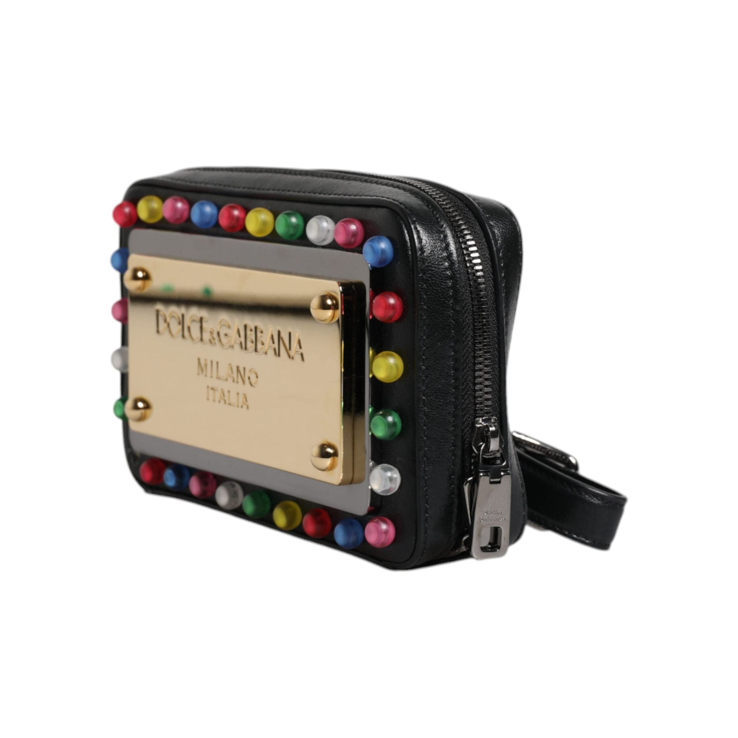 Luxour, Dolce & Gabbana Black Leather LED Logo Wrist Strap Clutch Bag, 