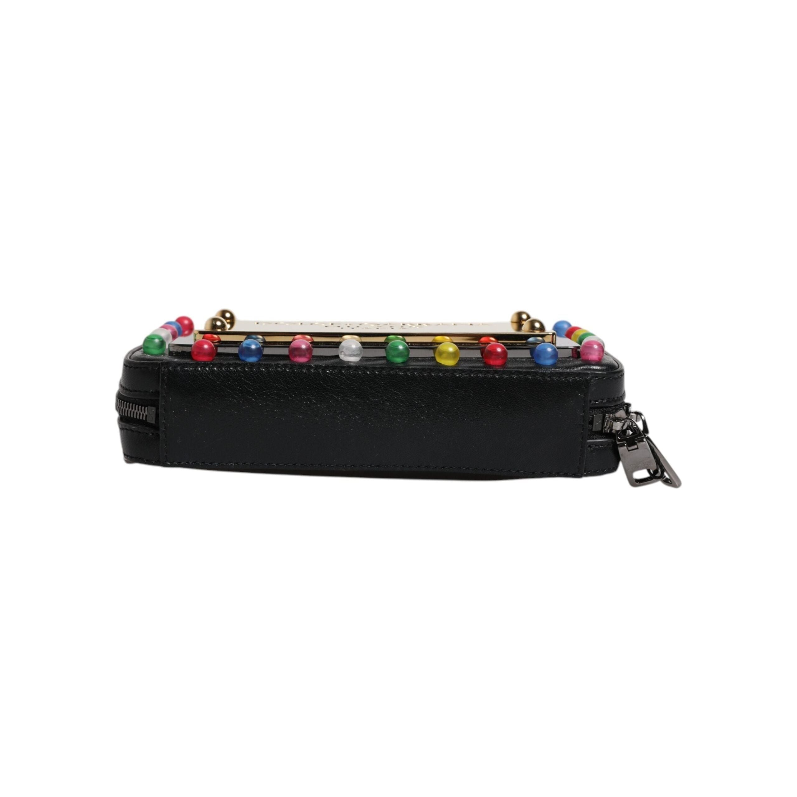 Luxour, Dolce & Gabbana Black Leather LED Logo Wrist Strap Clutch Bag, 