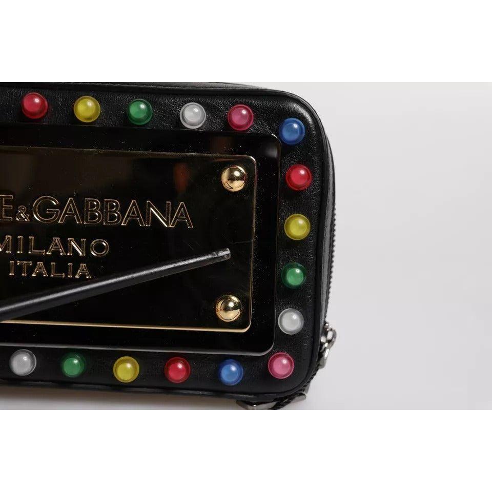 Luxour, Dolce & Gabbana Black Leather LED Logo Wrist Strap Clutch Bag, 