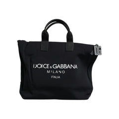 Luxour, Dolce & Gabbana Black Canvas DG Logo Women Shopping Hand Tote Bag, 