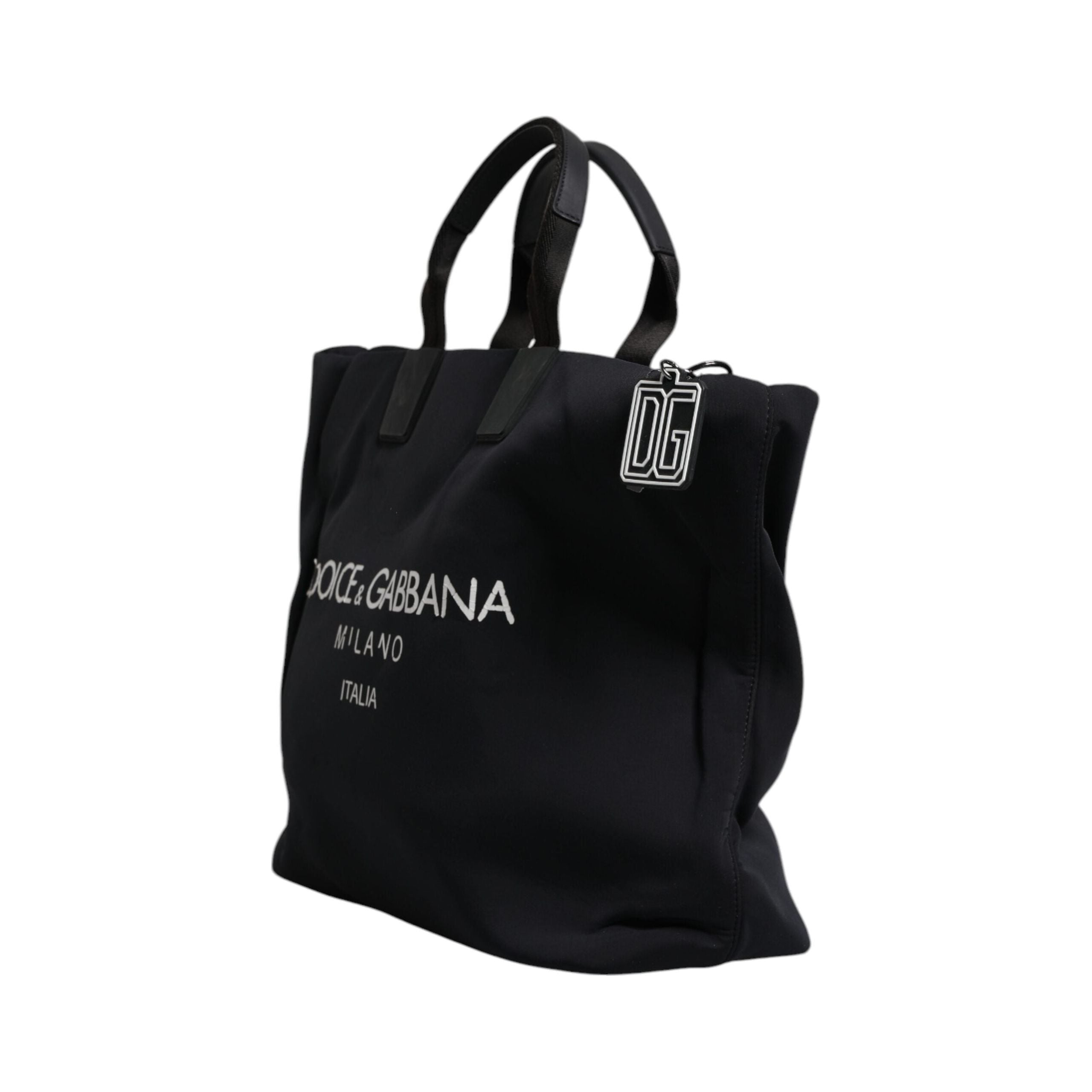 Luxour, Dolce & Gabbana Black Canvas DG Logo Women Shopping Hand Tote Bag, 