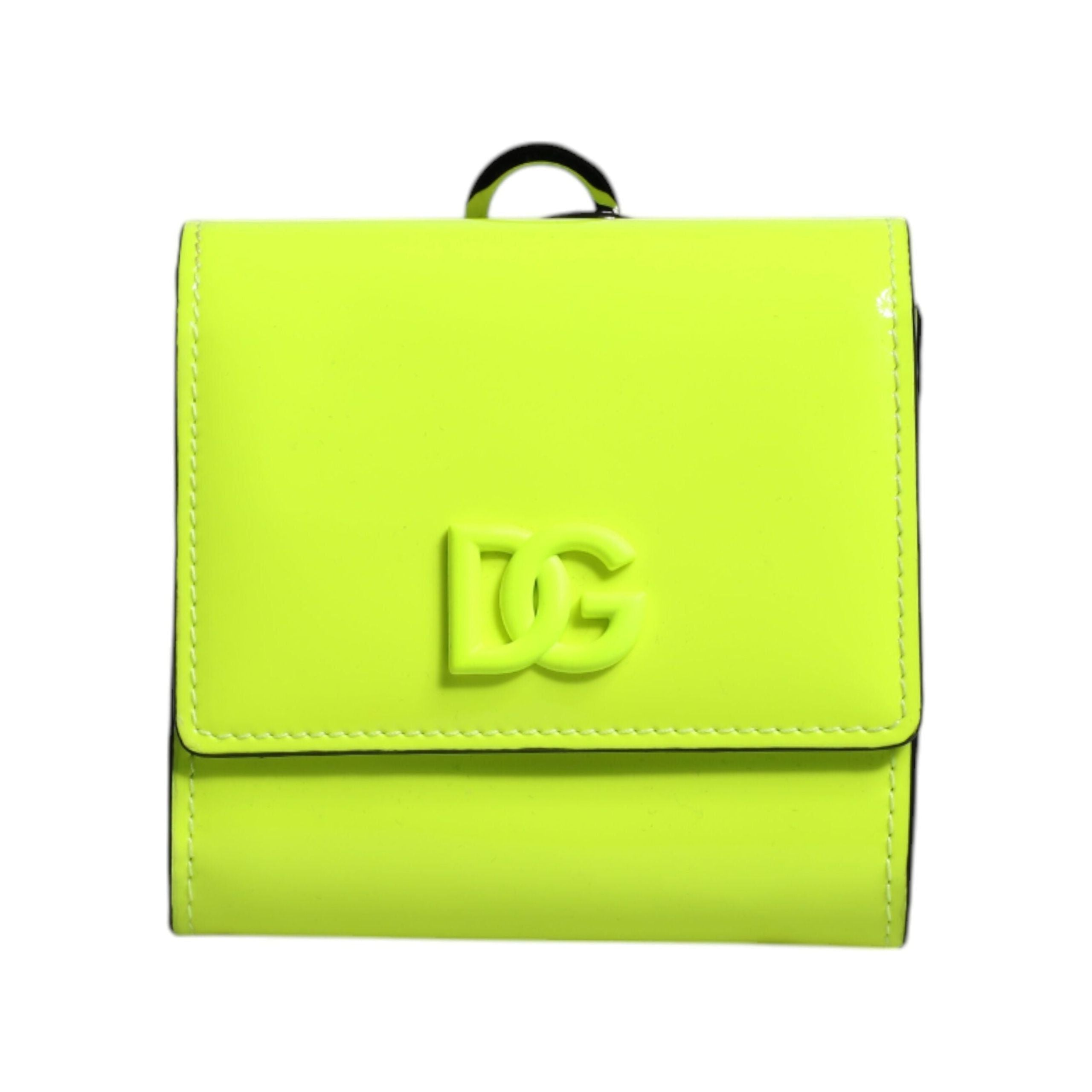 Luxour, Dolce & Gabbana Yellow Green Bifold DG Logo Neck Strap Cardholder Wallet, 