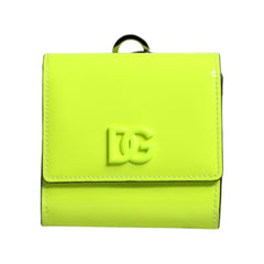 Luxour, Dolce & Gabbana Yellow Green Bifold DG Logo Neck Strap Cardholder Wallet, 