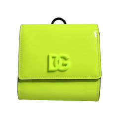 Luxour, Dolce & Gabbana Yellow Green Bifold DG Logo Neck Strap Cardholder Wallet, 