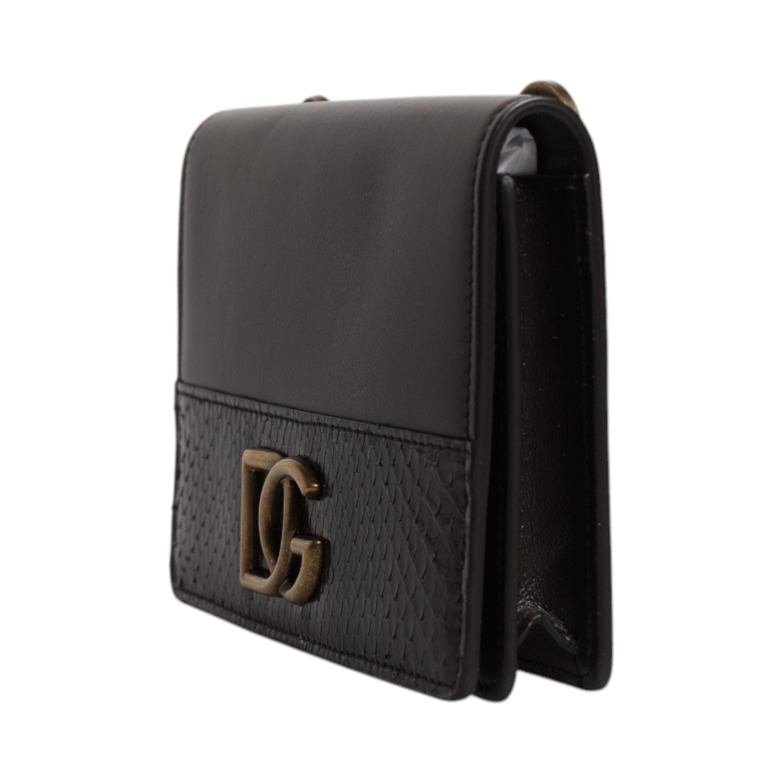 Luxour, Dolce & Gabbana Brown Leather Bifold DG Logo Cardholder Sling Strap Wallet, 