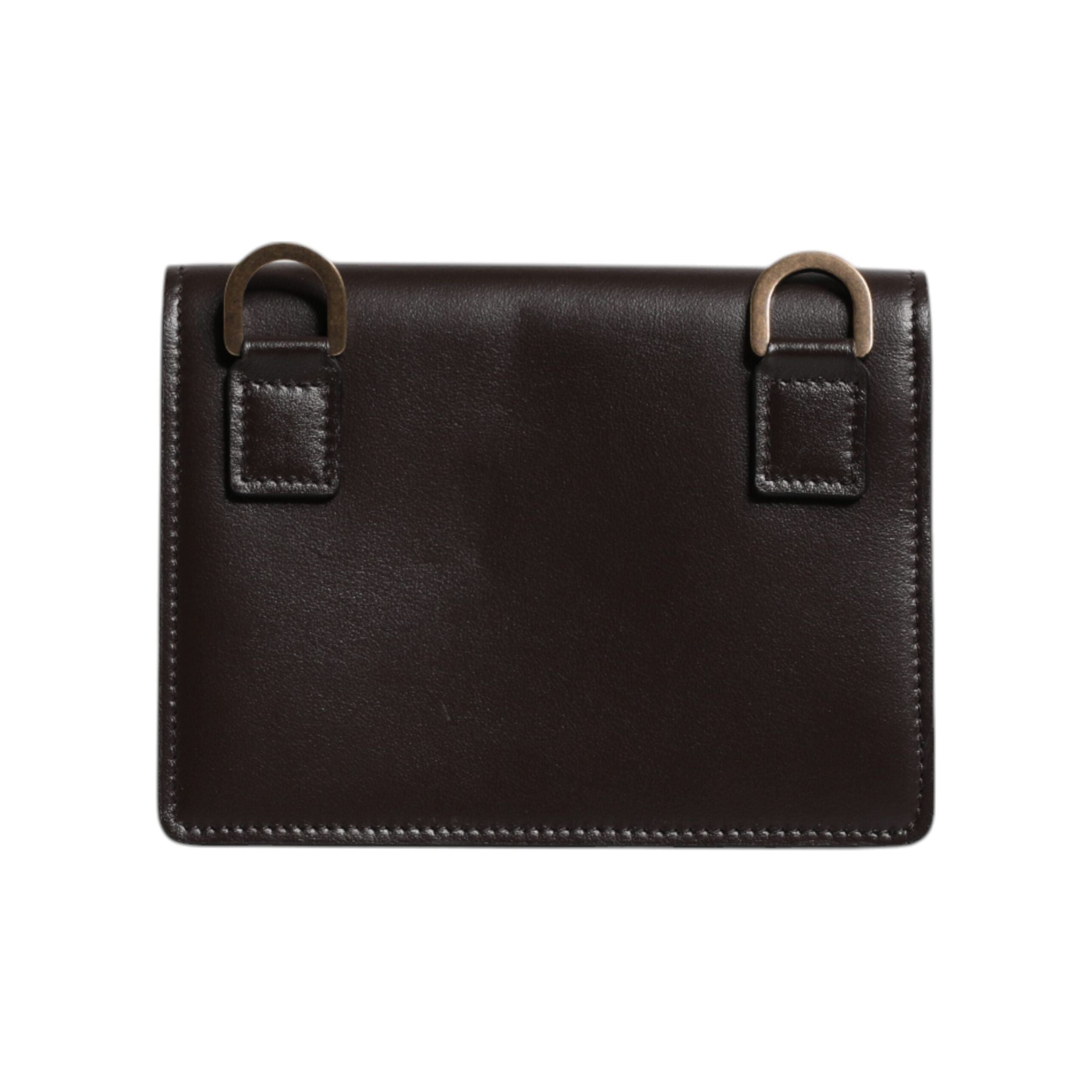 Luxour, Dolce & Gabbana Brown Leather Bifold DG Logo Cardholder Sling Strap Wallet, 