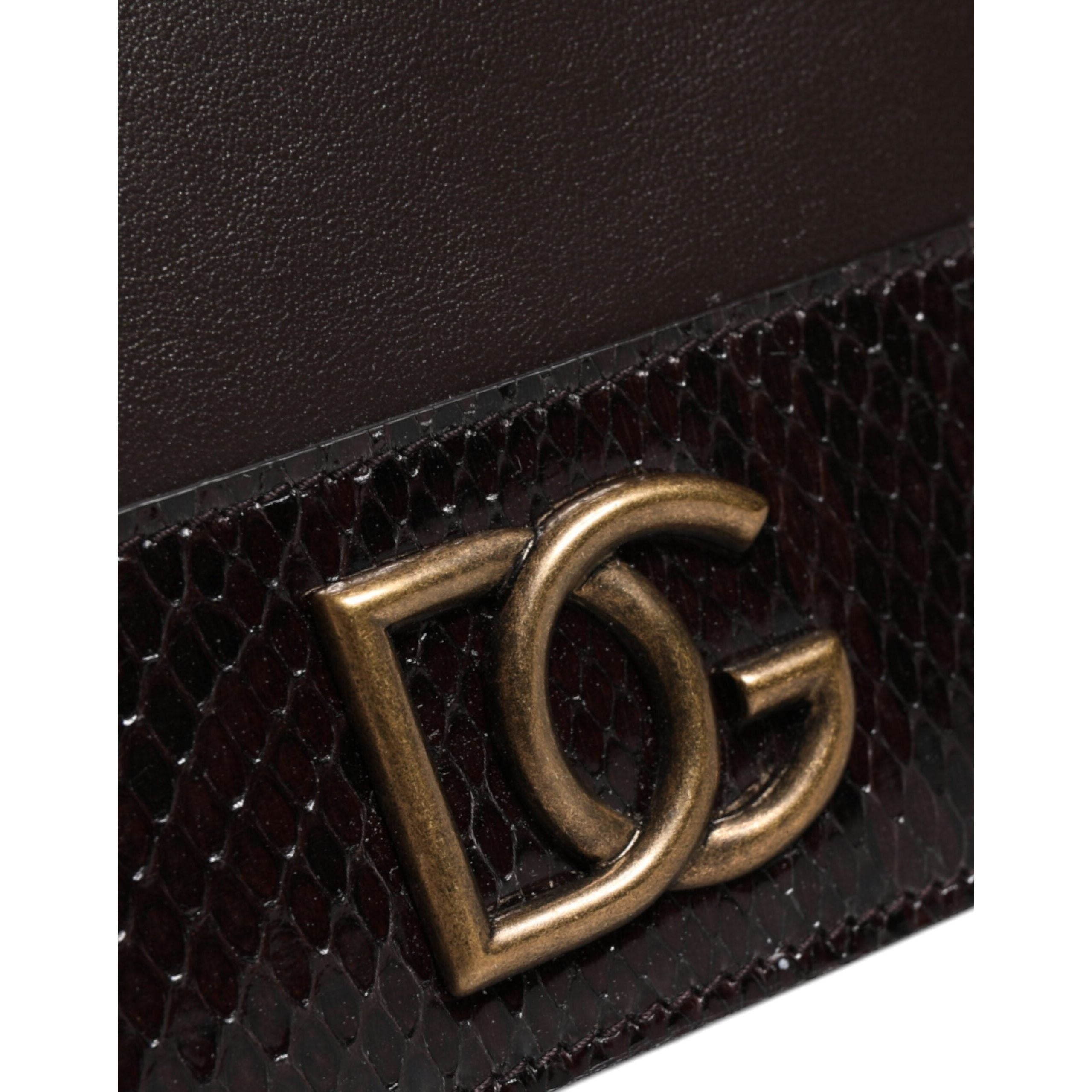 Luxour, Dolce & Gabbana Brown Leather Bifold DG Logo Cardholder Sling Strap Wallet, 