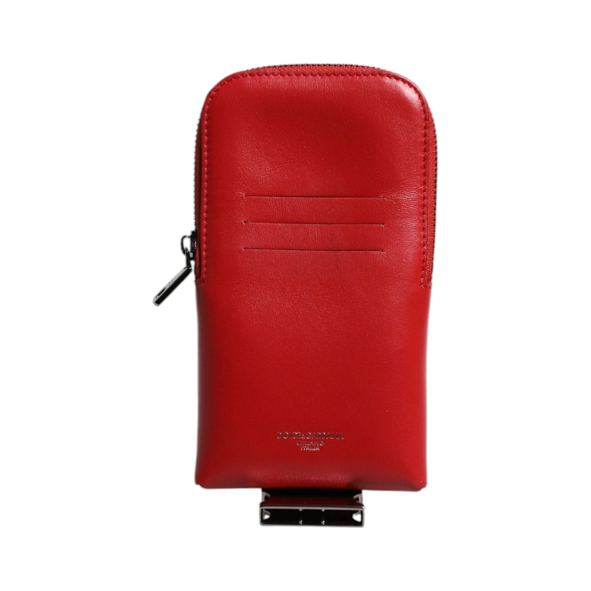 Luxour, Dolce & Gabbana Red Leather Logo Zip Around Card Holder Wide Strap Wallet, 