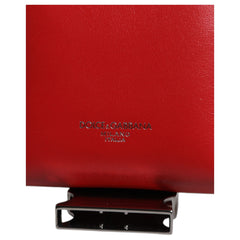 Luxour, Dolce & Gabbana Red Leather Logo Zip Around Card Holder Wide Strap Wallet, 