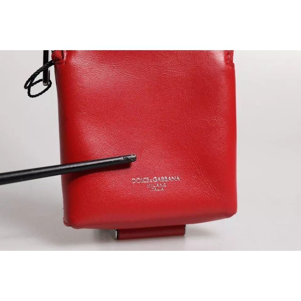 Luxour, Dolce & Gabbana Red Leather Logo Zip Around Card Holder Wide Strap Wallet, 