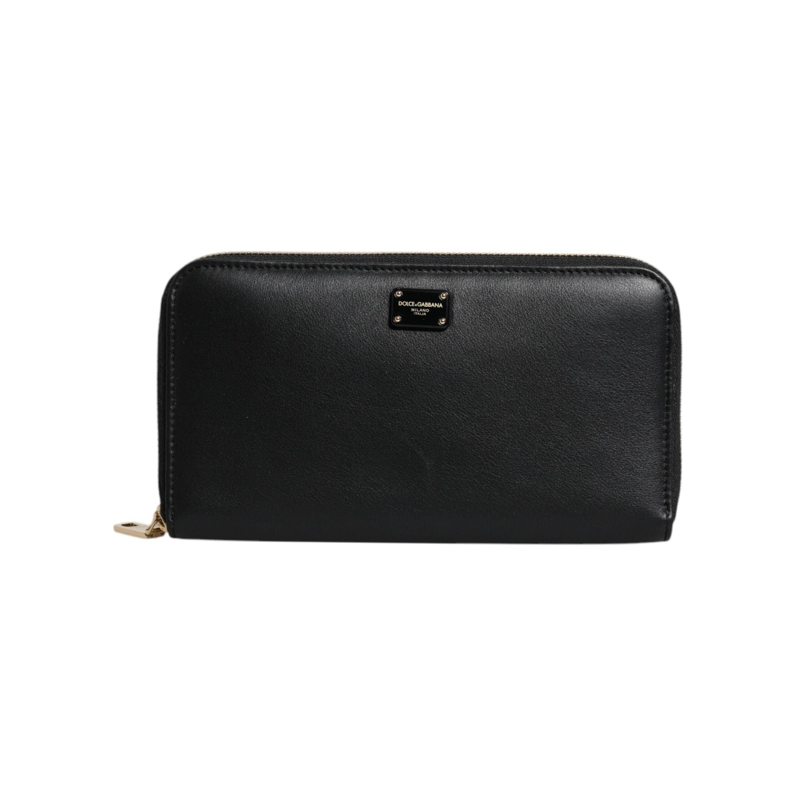 Luxour, Dolce & Gabbana Black Calfskin Leather Logo Zip Around Continental Wallet, 