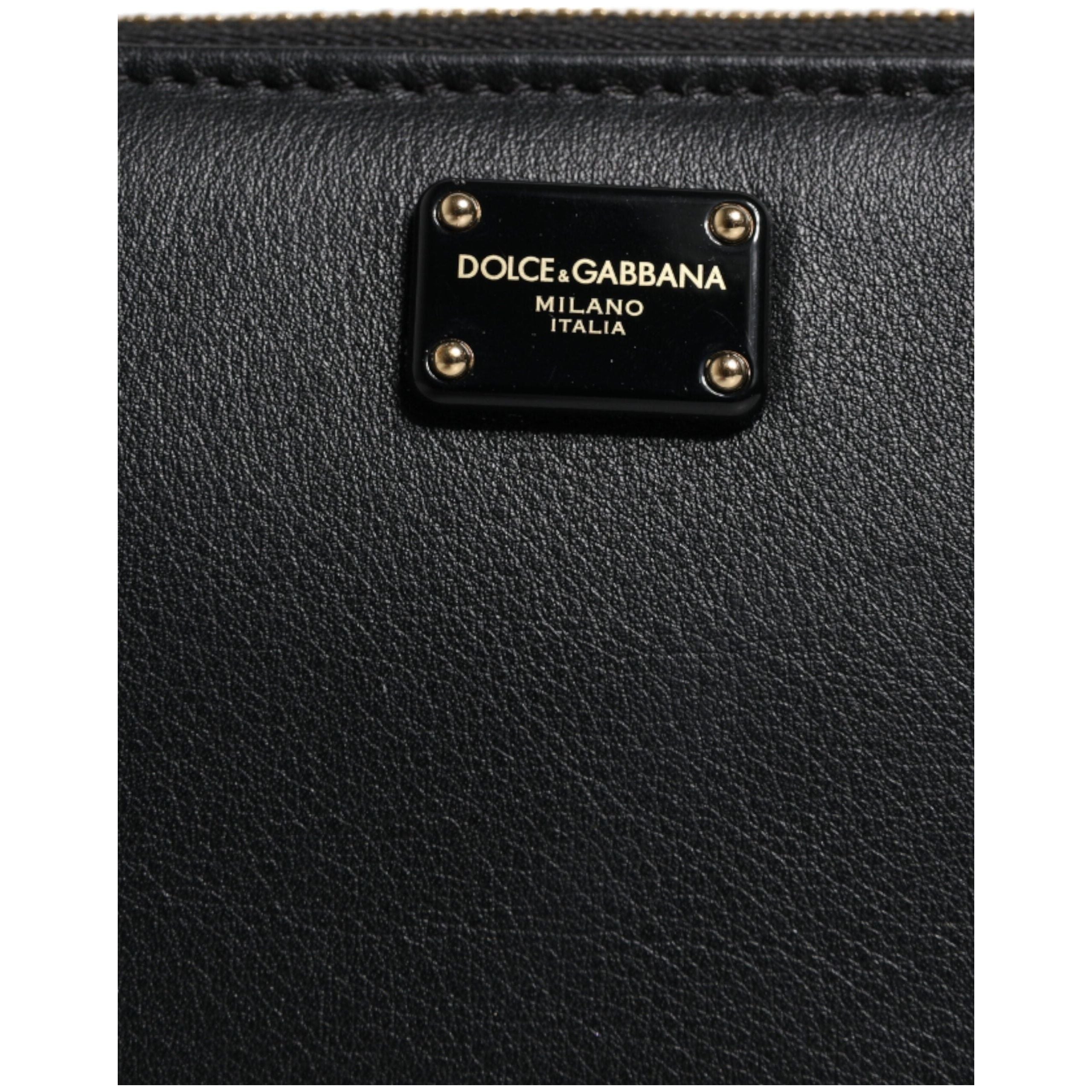 Luxour, Dolce & Gabbana Black Calfskin Leather Logo Zip Around Continental Wallet, 