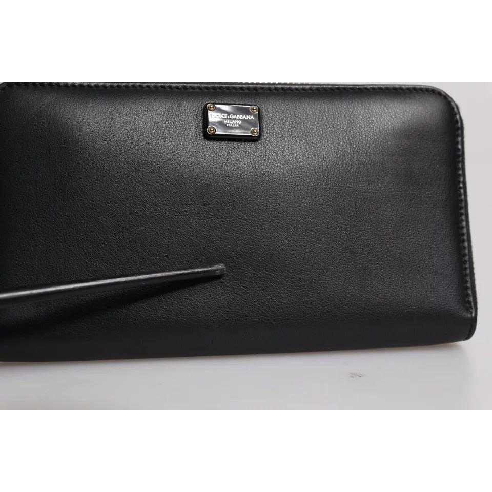 Luxour, Dolce & Gabbana Black Calfskin Leather Logo Zip Around Continental Wallet, 