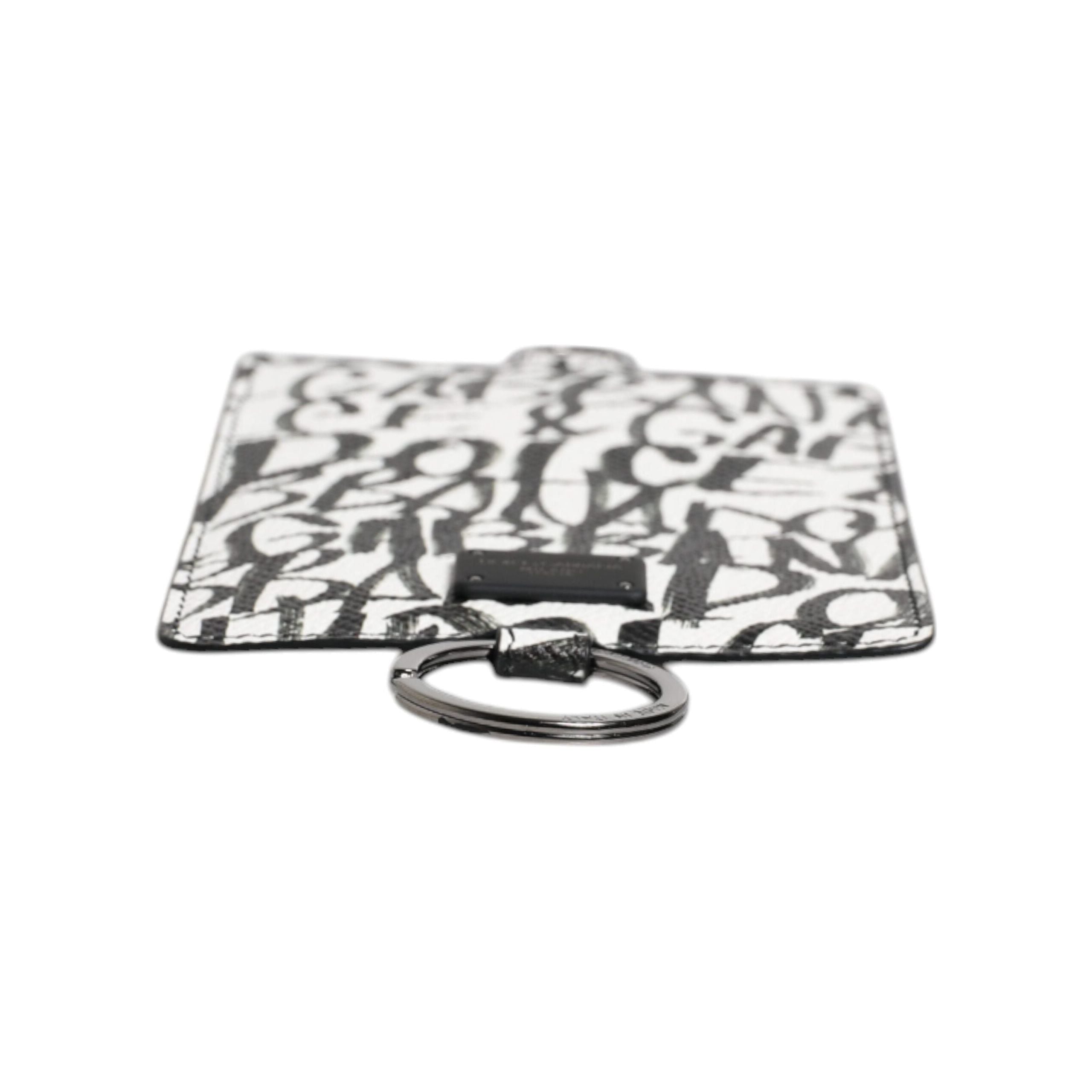 Luxour, Dolce & Gabbana White Leather Lanyard Logo Print Card Holder Wallet, 