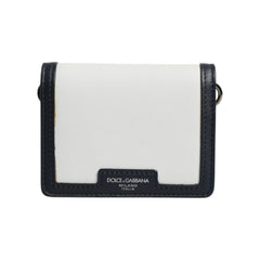 Luxour, Dolce & Gabbana White Blue Leather Bifold Crossbody Sling Wallet, 