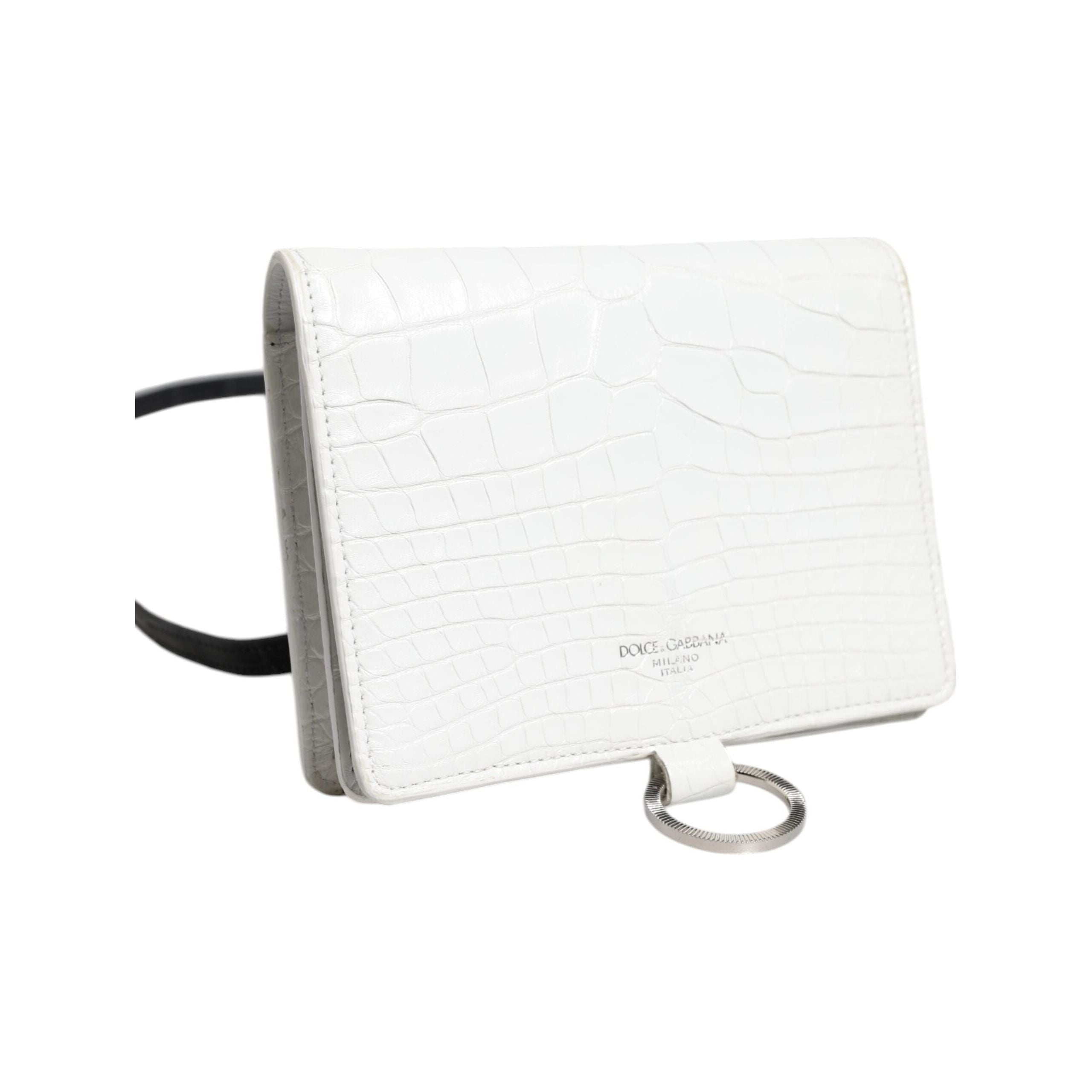 Luxour, Dolce & Gabbana White Blue Leather Bifold Crossbody Sling Wallet, 