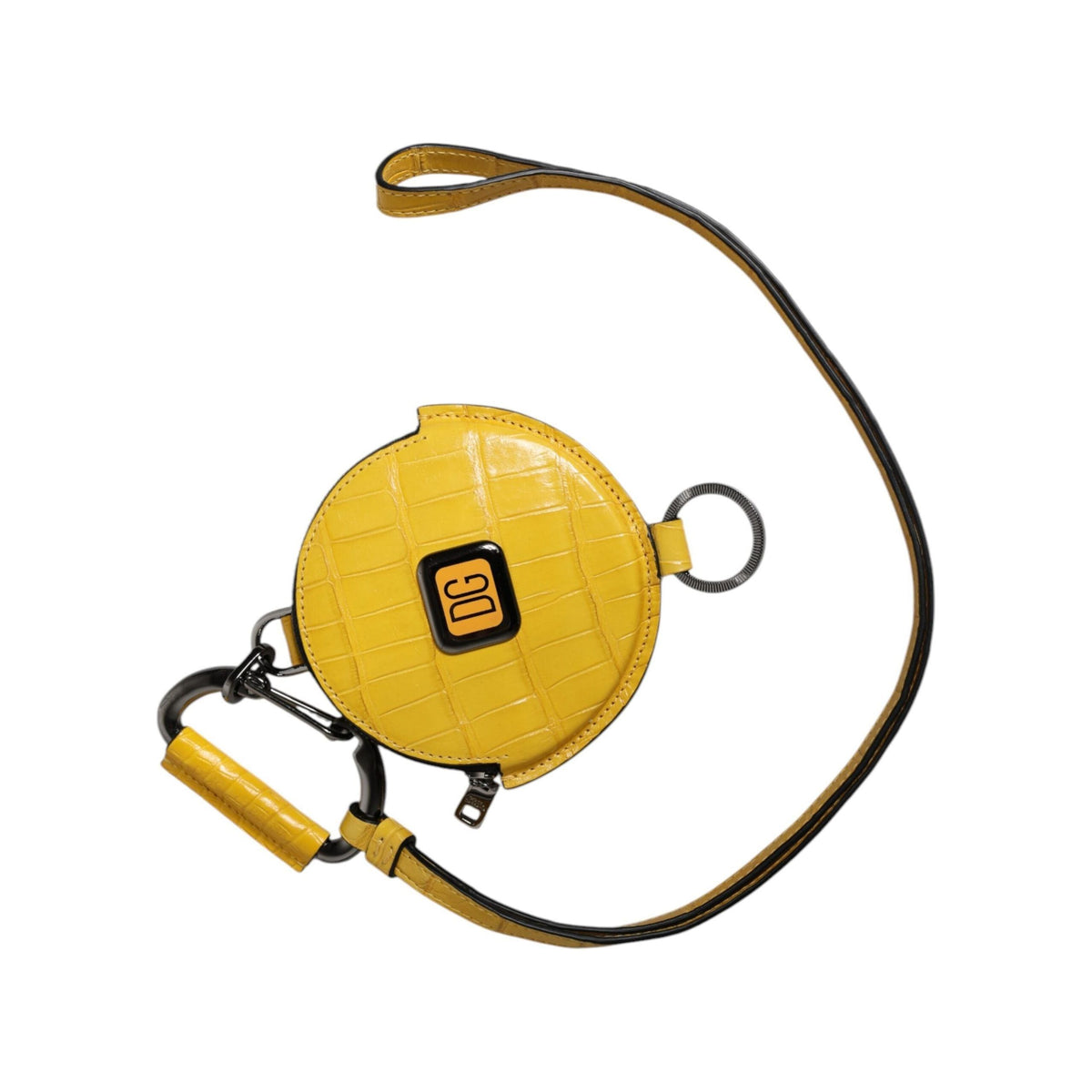 Luxour, Dolce & Gabbana Yellow Round Leather DG Logo Coin Purse Lanyard Wallet, 