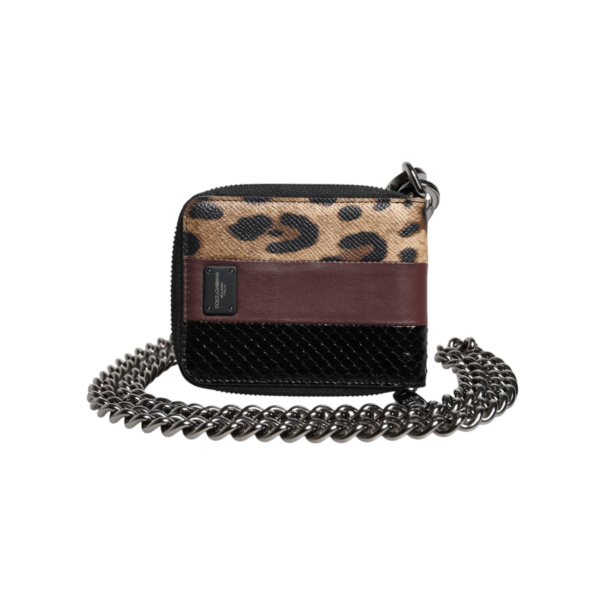 Luxour, Dolce & Gabbana Multicolor Leopard Leather DG Bifold Card Holder Wallet, 