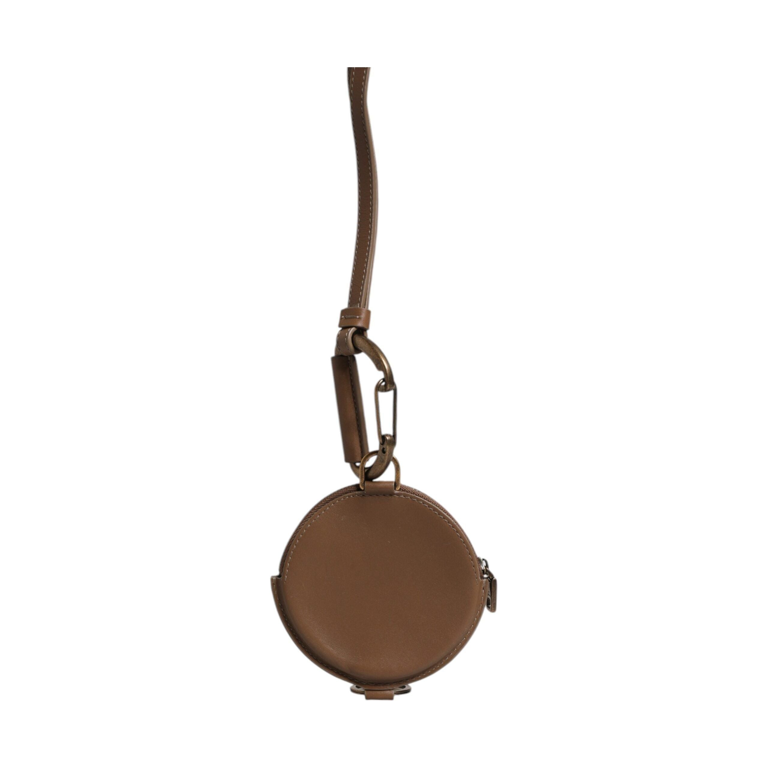 Luxour, Dolce & Gabbana Brown Round Leather DG Logo Coin Purse Lanyard Wallet, 