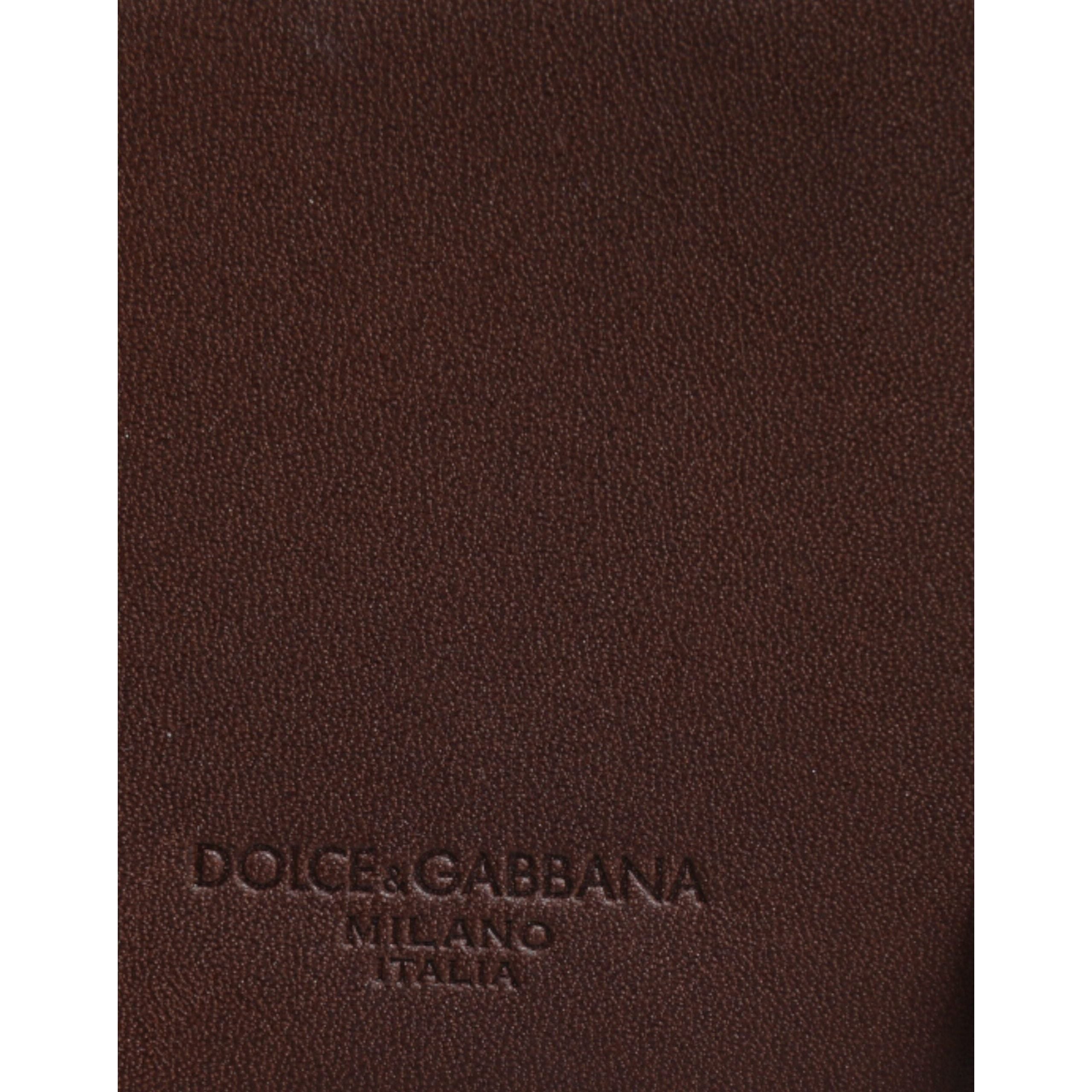 Luxour, Dolce & Gabbana Brown Leather Zip Logo Keyring Coin Purse Keyring Wallet, 