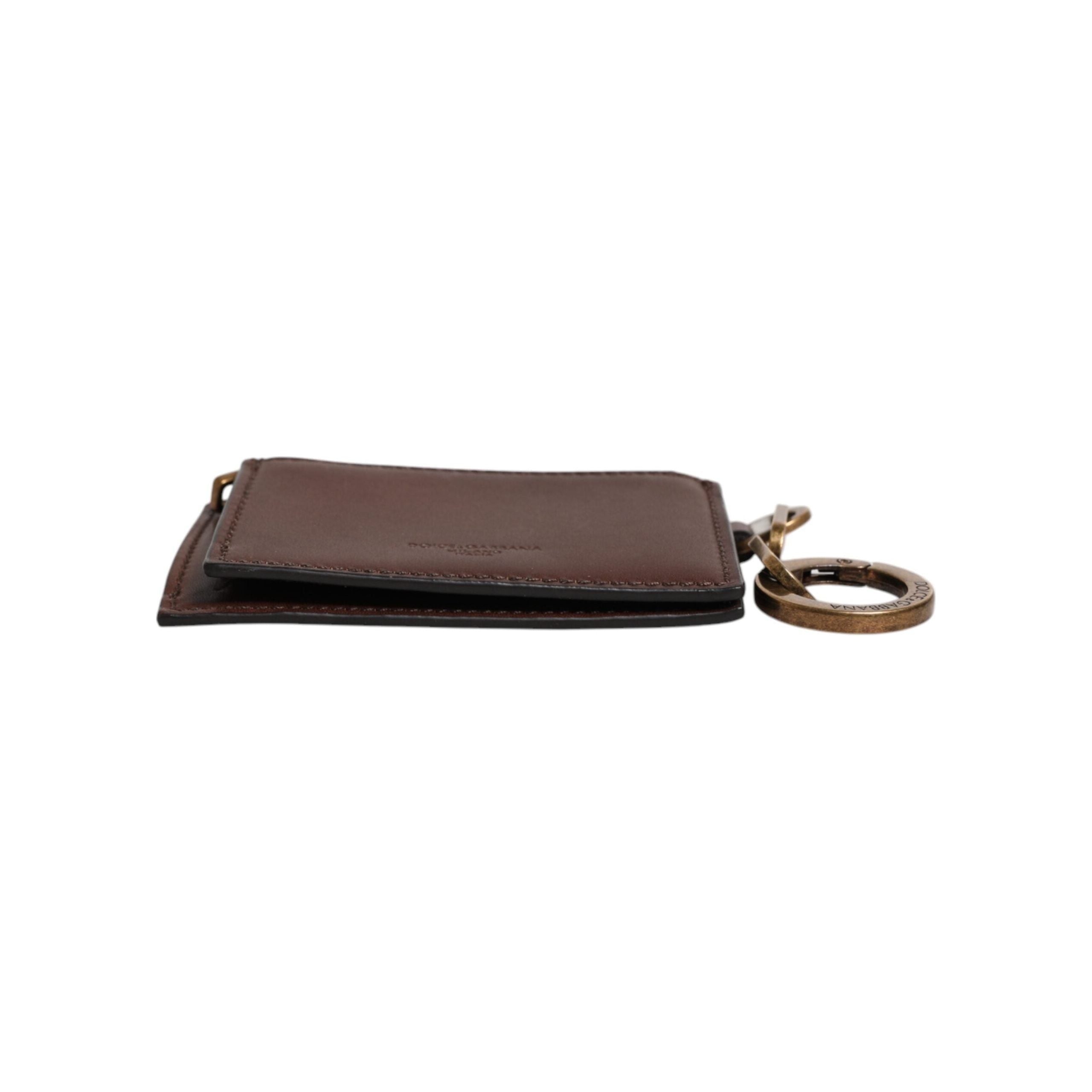 Luxour, Dolce & Gabbana Brown Leather Zip Logo Keyring Coin Purse Keyring Wallet, 