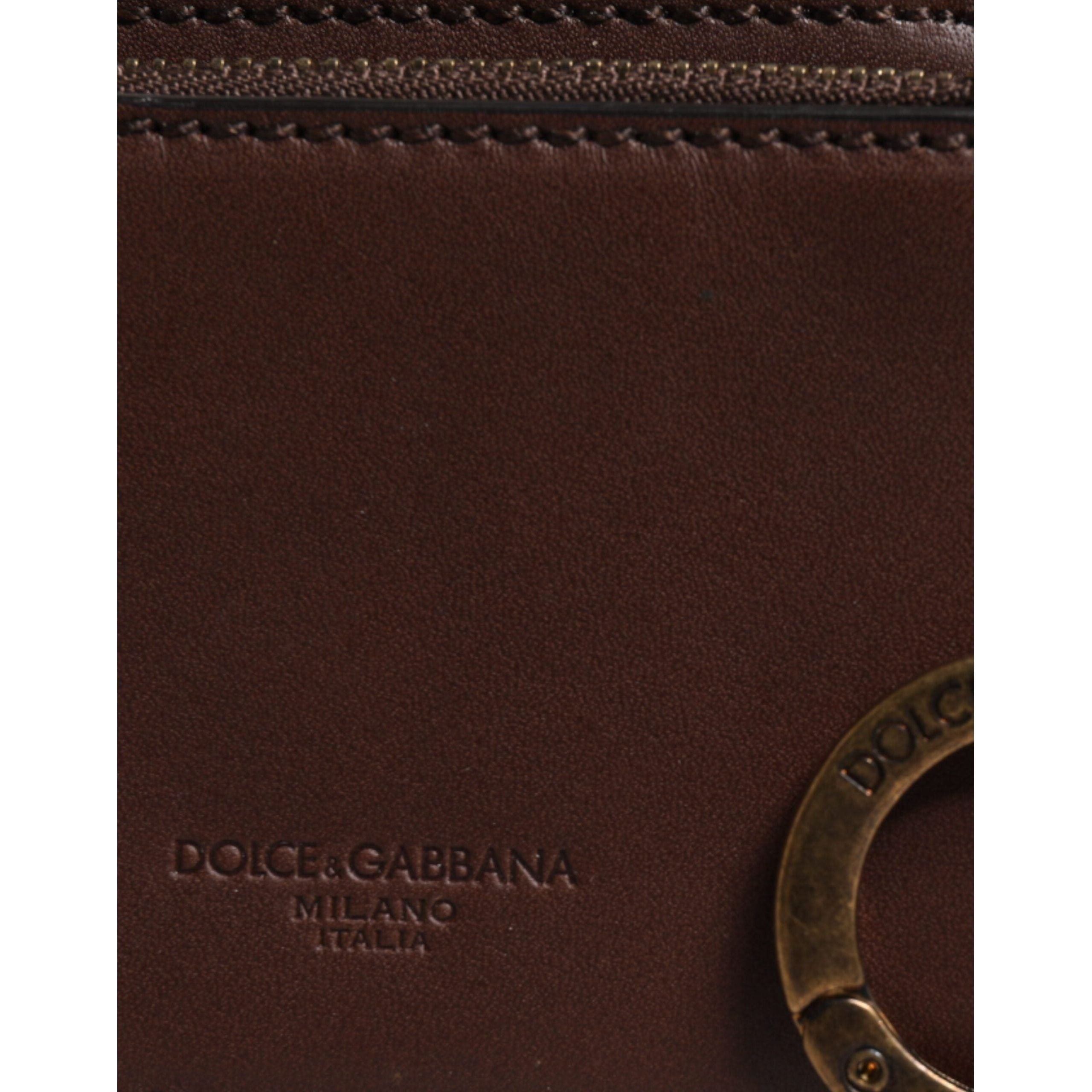 Luxour, Dolce & Gabbana Brown Leather Zip Logo Keyring Coin Purse Keyring Wallet, 