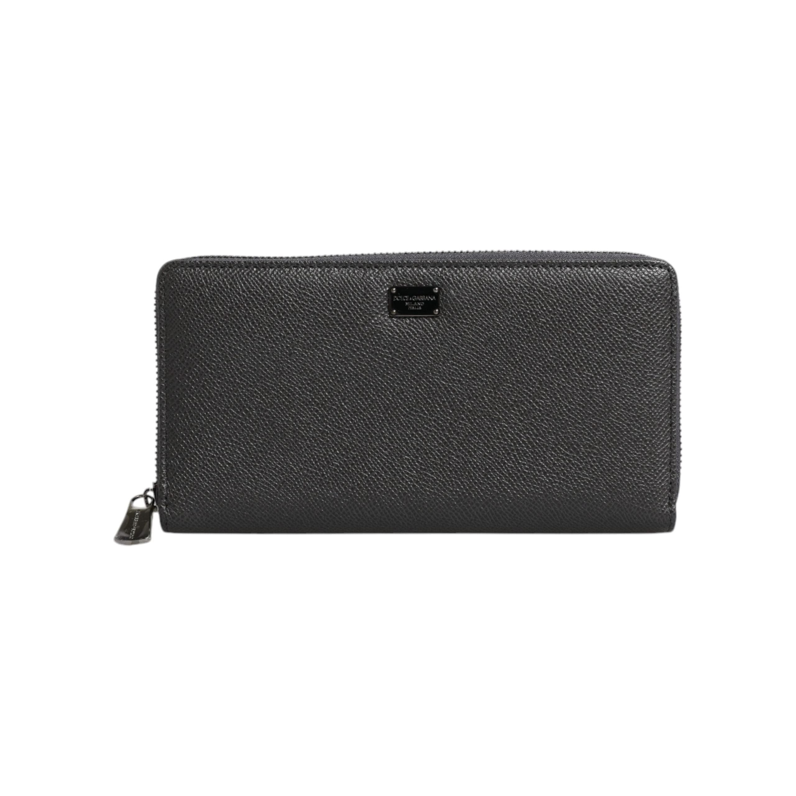 Luxour, Dolce & Gabbana Dark Gray Leather DG Logo Zip Around Continental Wallet, 