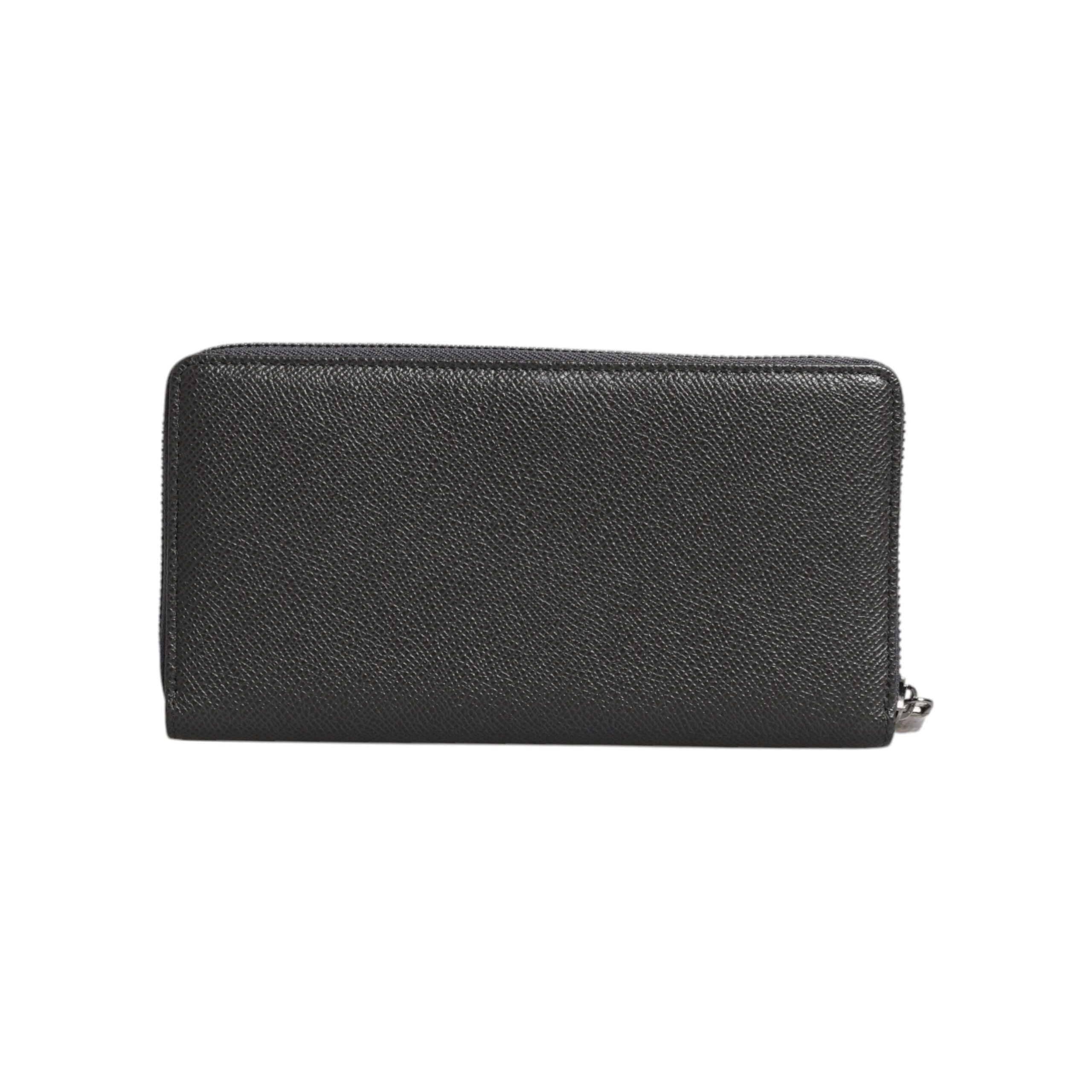 Luxour, Dolce & Gabbana Dark Gray Leather DG Logo Zip Around Continental Wallet, 