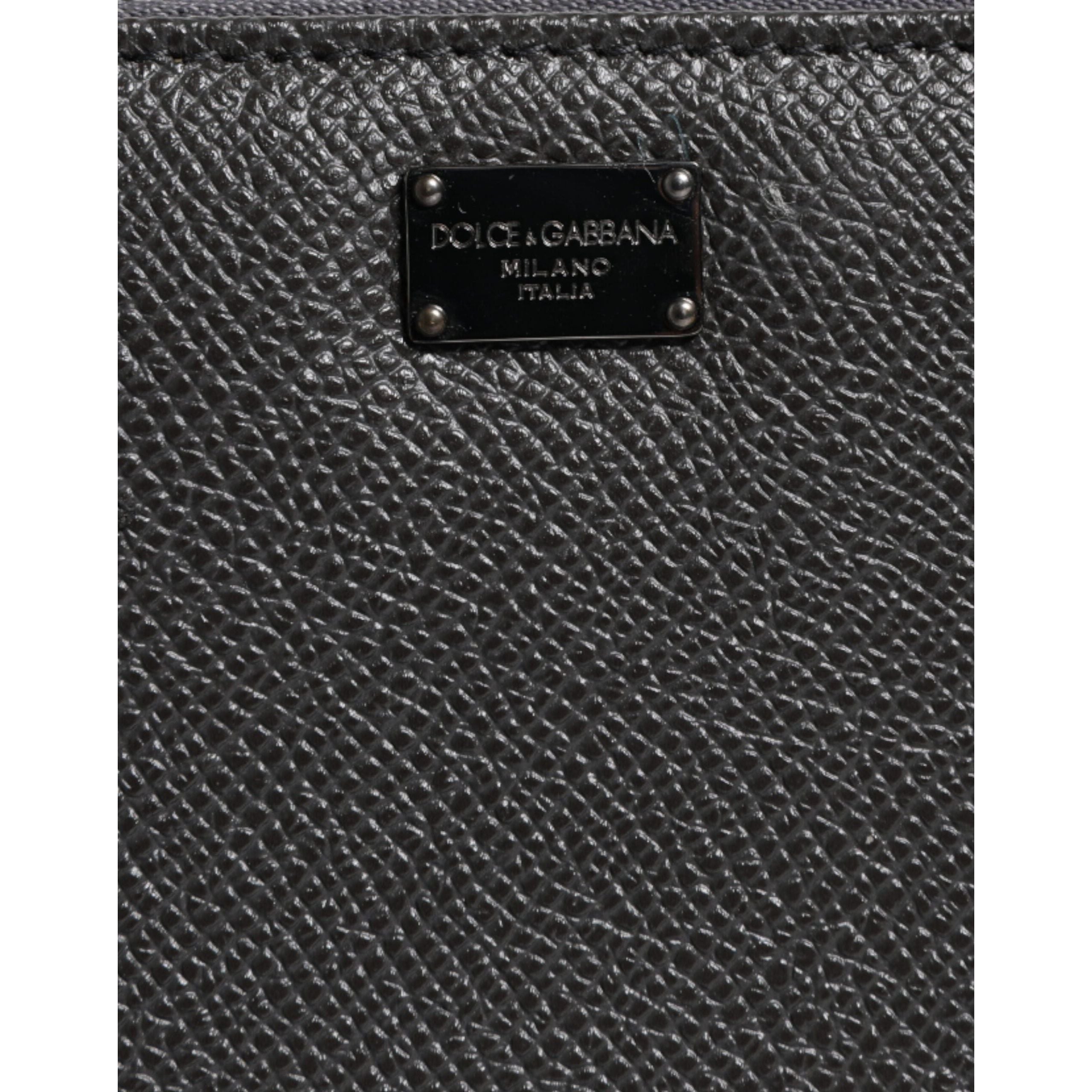 Luxour, Dolce & Gabbana Dark Gray Leather DG Logo Zip Around Continental Wallet, 