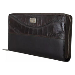 Luxour, Dolce & Gabbana Brown Exotic Leather Zip Around Continental Clutch Wallet, 