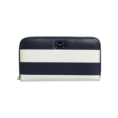 Luxour, Dolce & Gabbana White Blue Striped Leather Zip Around Continental Wallet, 