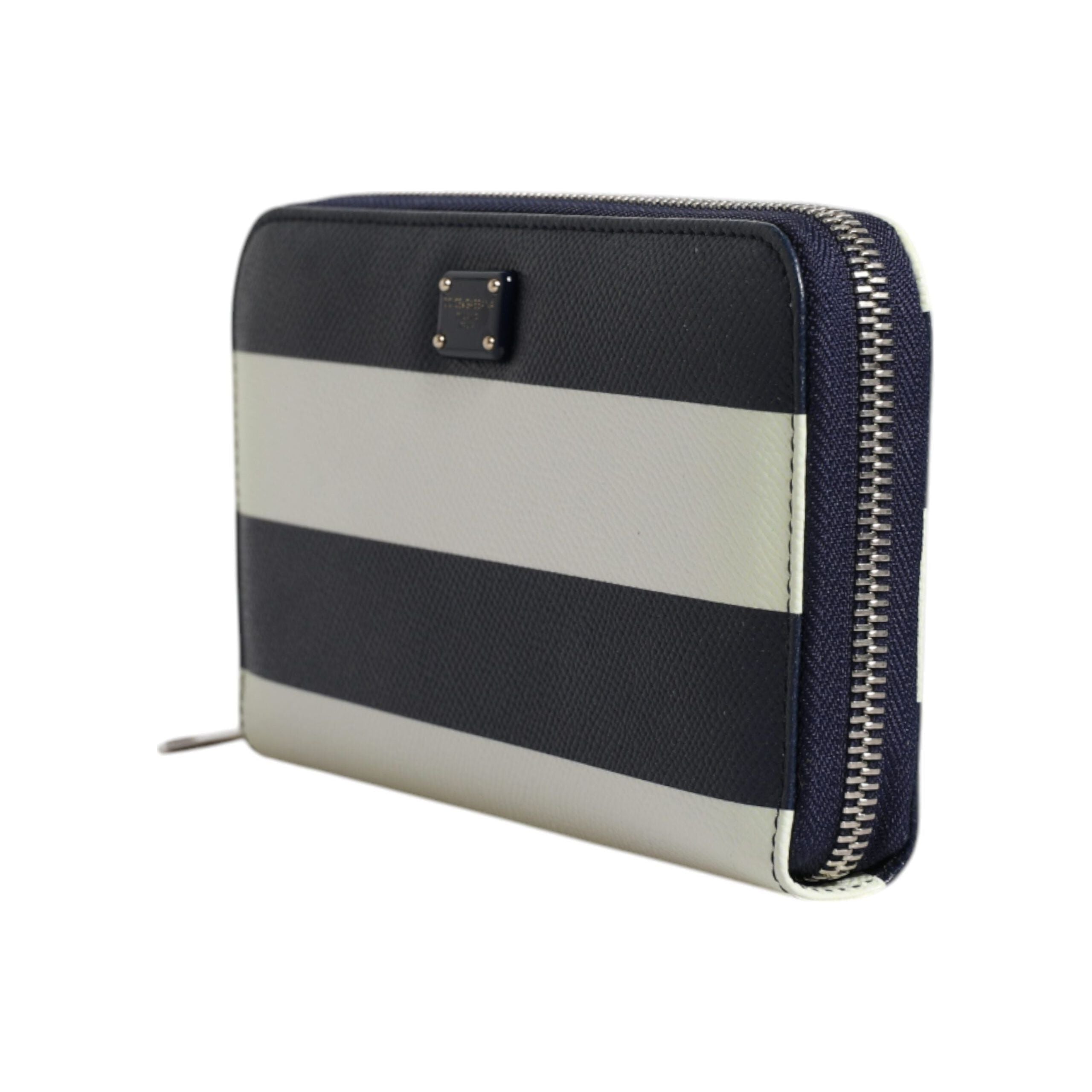 Luxour, Dolce & Gabbana White Blue Striped Leather Zip Around Continental Wallet, 