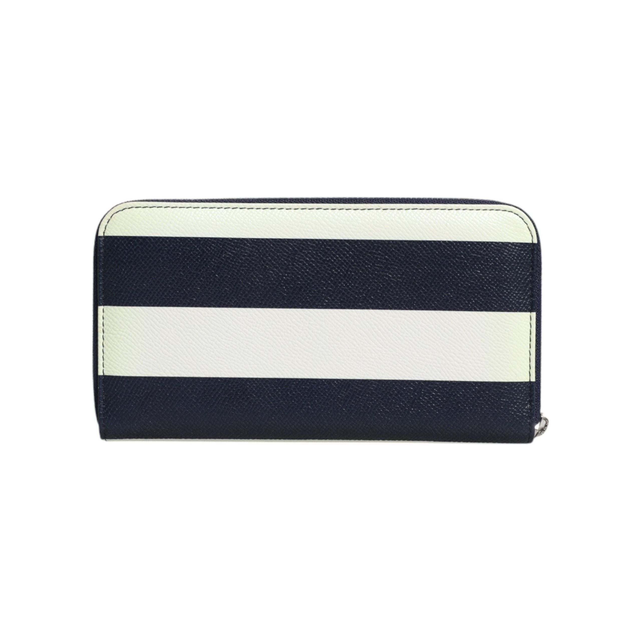 Luxour, Dolce & Gabbana White Blue Striped Leather Zip Around Continental Wallet, 