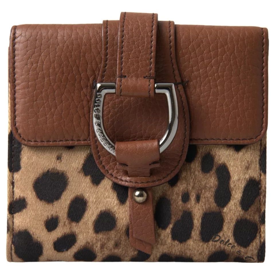 Luxour, Dolce & Gabbana Brown Leopard French Flap Leather Bifold Cardholder Wallet, 