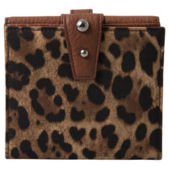 Luxour, Dolce & Gabbana Brown Leopard French Flap Leather Bifold Cardholder Wallet, 