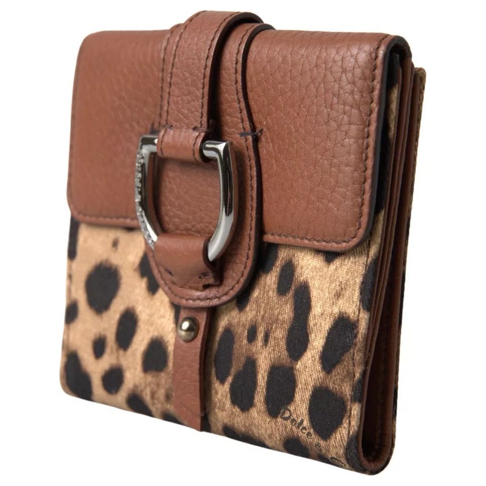 Luxour, Dolce & Gabbana Brown Leopard French Flap Leather Bifold Cardholder Wallet, 