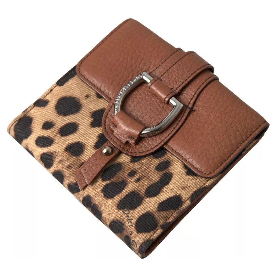 Luxour, Dolce & Gabbana Brown Leopard French Flap Leather Bifold Cardholder Wallet, 