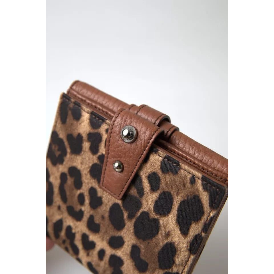 Luxour, Dolce & Gabbana Brown Leopard French Flap Leather Bifold Cardholder Wallet, 