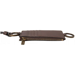 Luxour, Dolce & Gabbana Brown Leather Lanyard Logo Card Holder Men Wallet, 