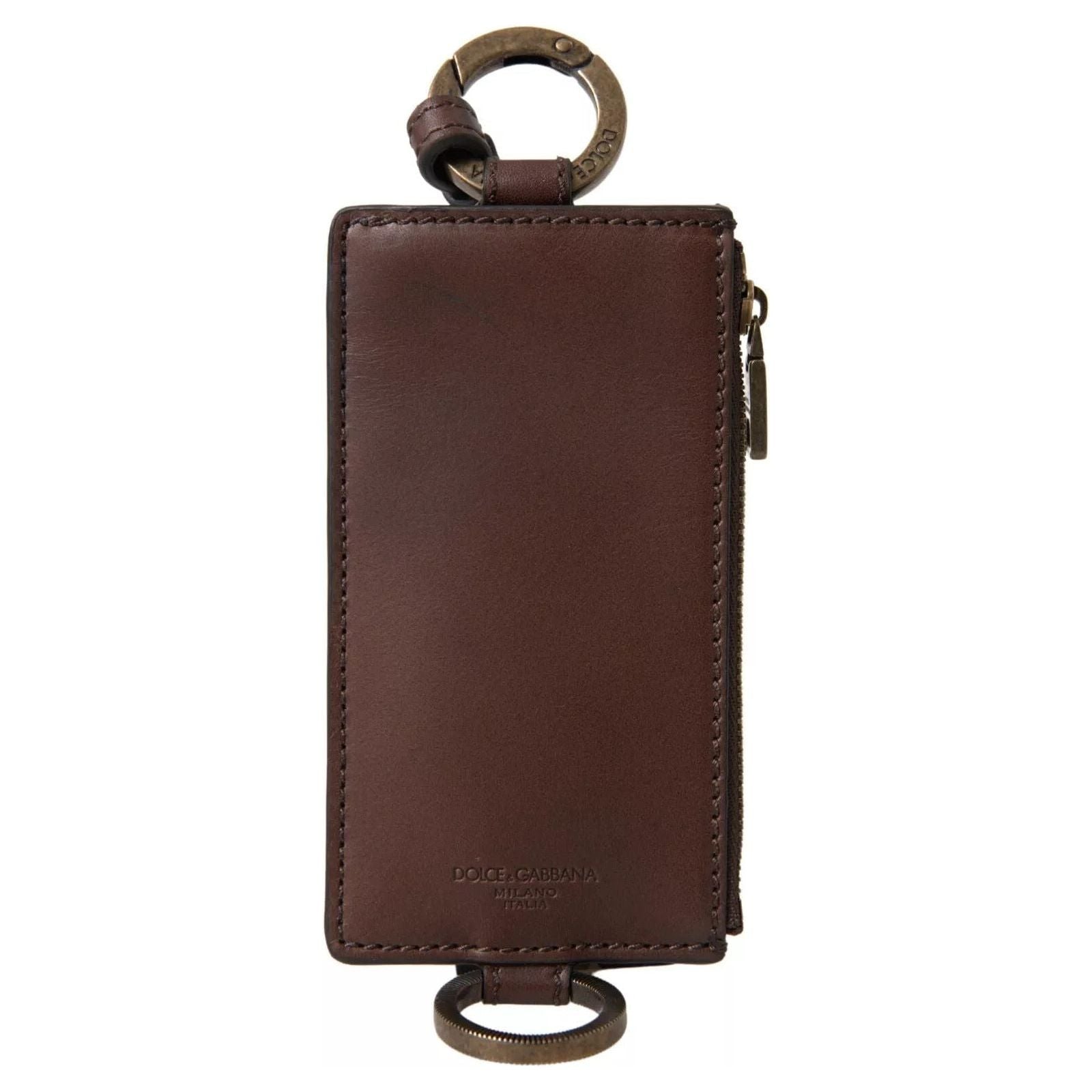 Luxour, Dolce & Gabbana Brown Leather Lanyard Logo Card Holder Men Wallet, 