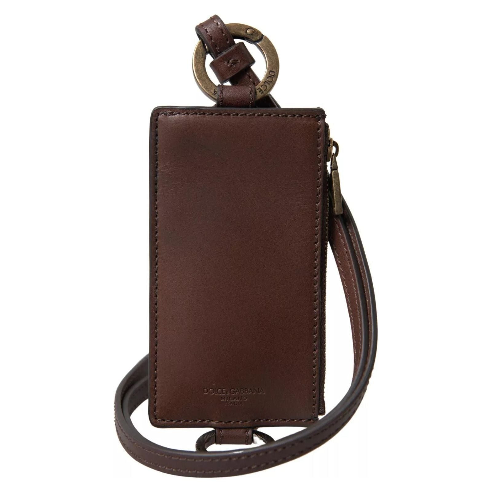 Luxour, Dolce & Gabbana Brown Leather Lanyard Logo Card Holder Men Wallet, 