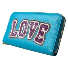 Luxour, Dolce & Gabbana Wallet Light Blue LOVE Leather Zip Around Continental, 