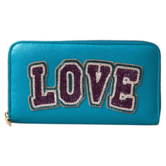 Luxour, Dolce & Gabbana Wallet Light Blue LOVE Leather Zip Around Continental, 