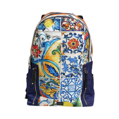 Luxour, Dolce & Gabbana Multicolor Majolica Print Nylon School Backpack Bag, 