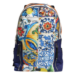 Luxour, Dolce & Gabbana Multicolor Majolica Print Nylon School Backpack Bag, 