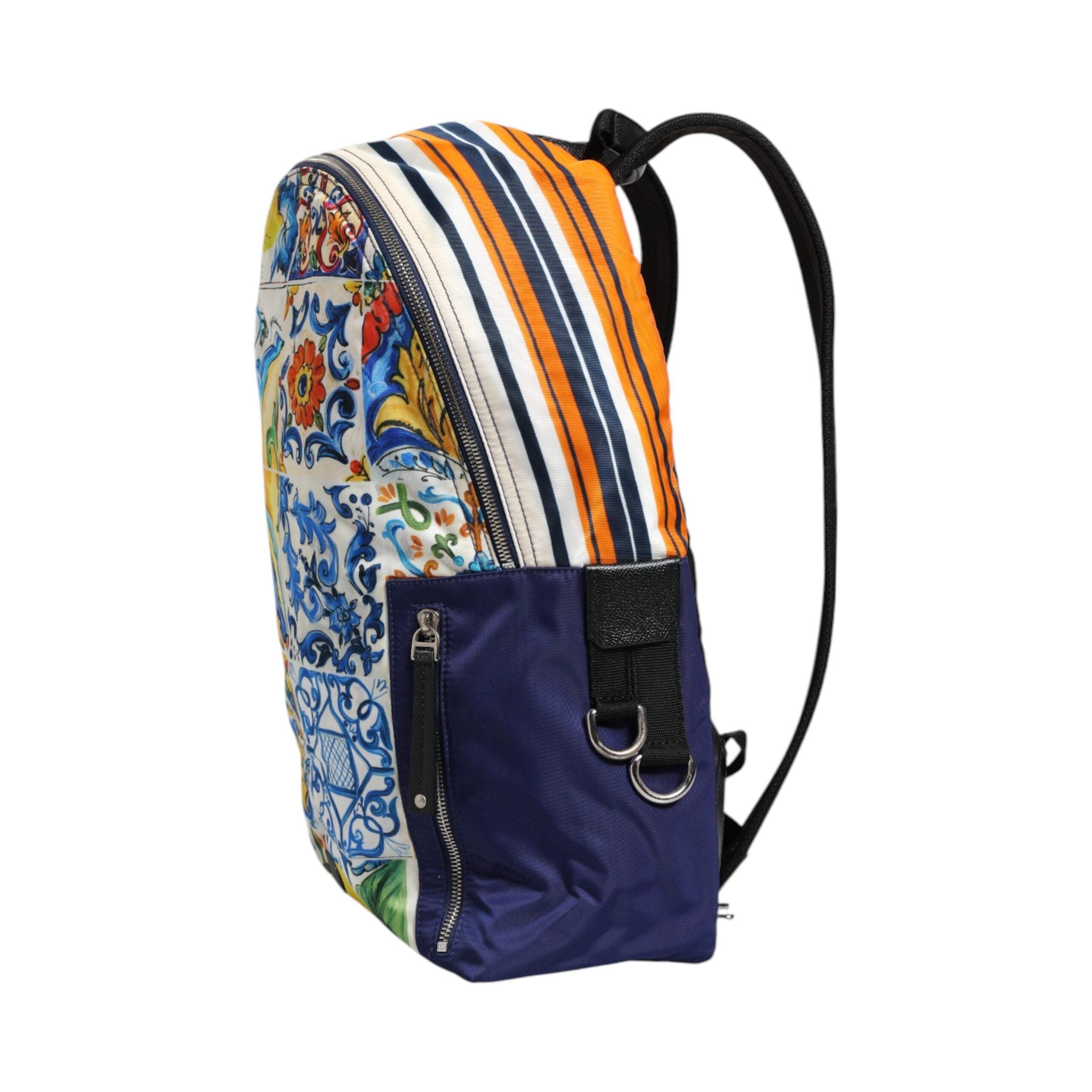 Luxour, Dolce & Gabbana Multicolor Majolica Print Nylon School Backpack Bag, 