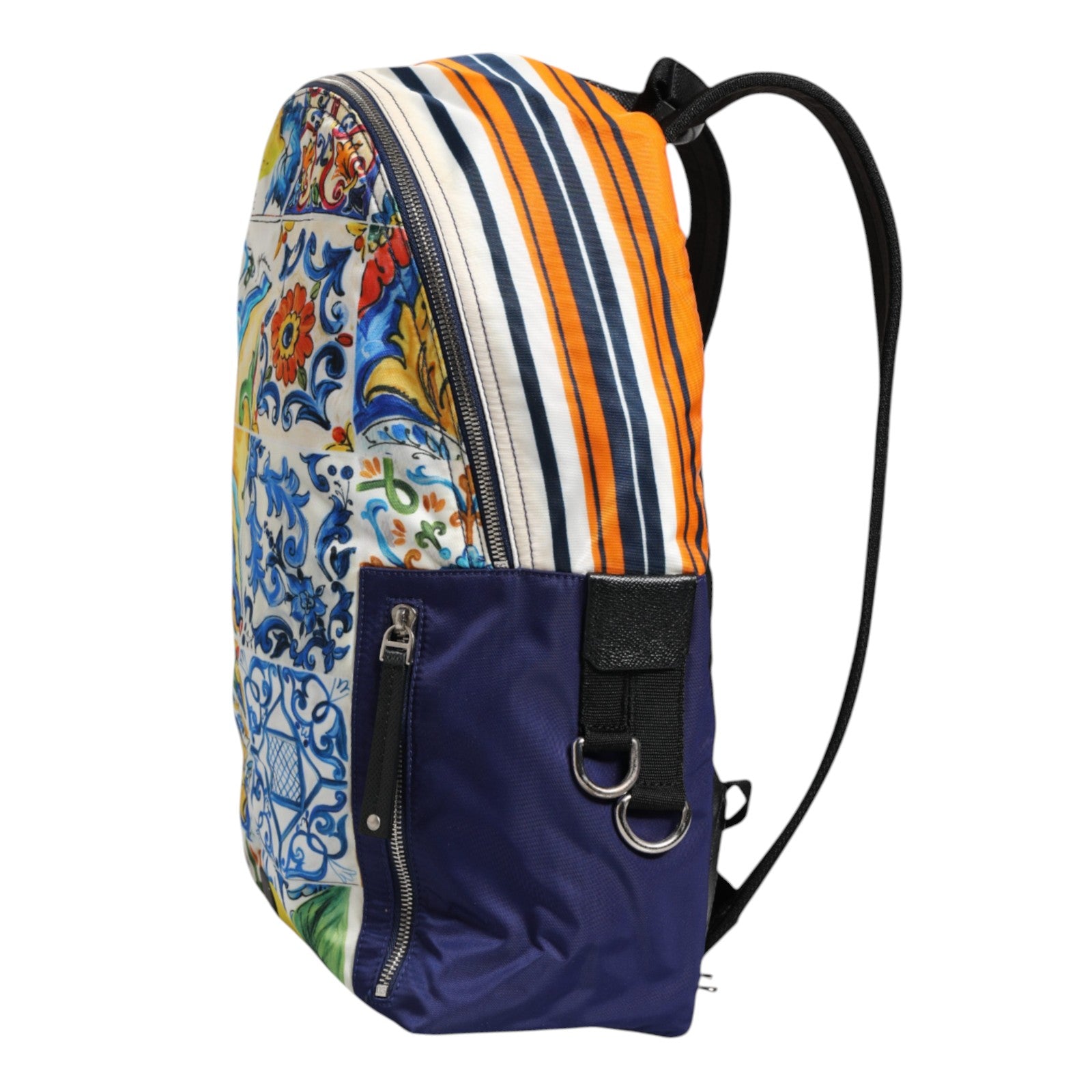 Luxour, Dolce & Gabbana Multicolor Majolica Print Nylon School Backpack Bag, 