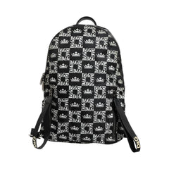 Luxour, Dolce & Gabbana Black White Crown Printed Nylon School Backpack Bag, 