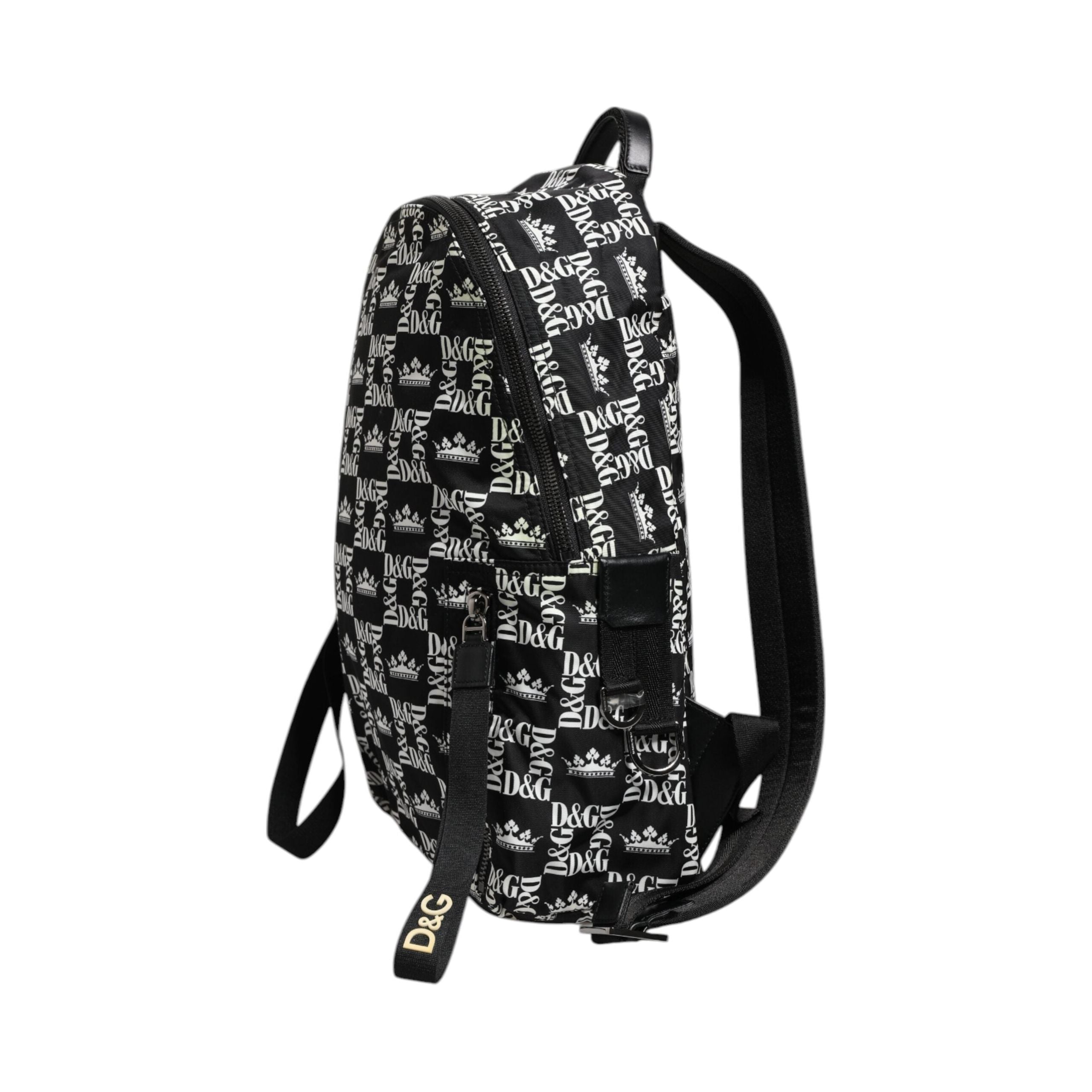 Luxour, Dolce & Gabbana Black White Crown Printed Nylon School Backpack Bag, 