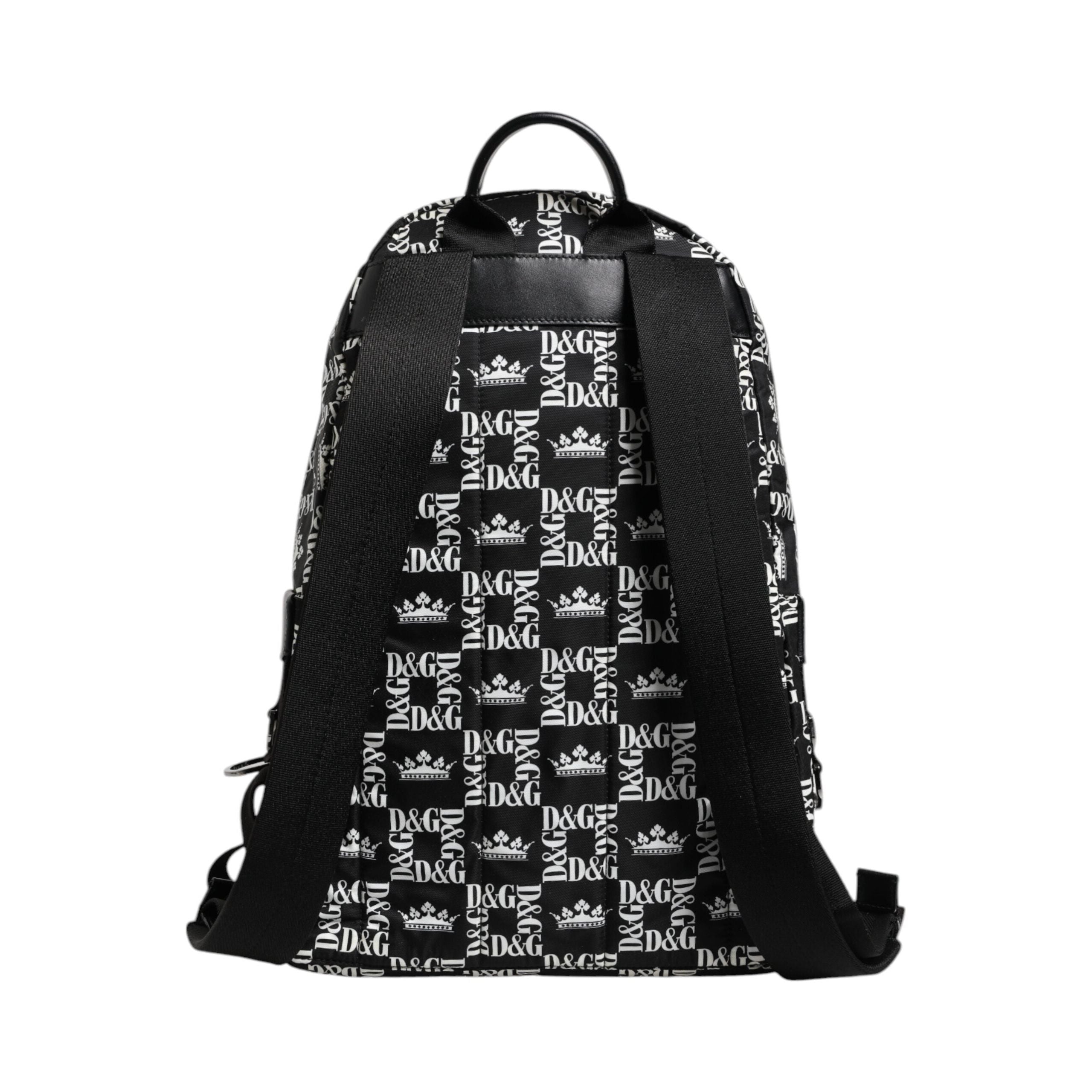 Luxour, Dolce & Gabbana Black White Crown Printed Nylon School Backpack Bag, 